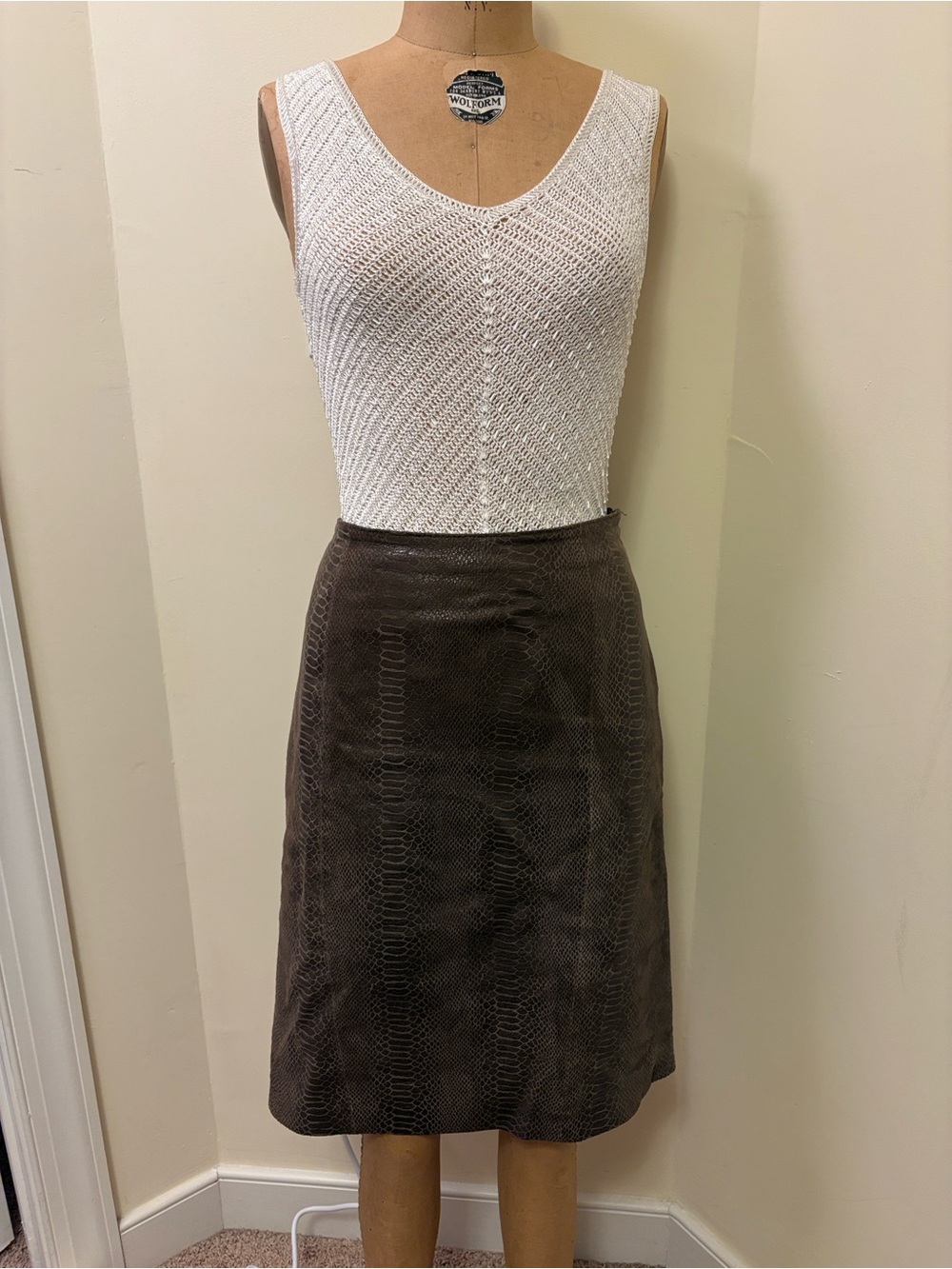 Thalian Brown Real Leather Textured Skirt